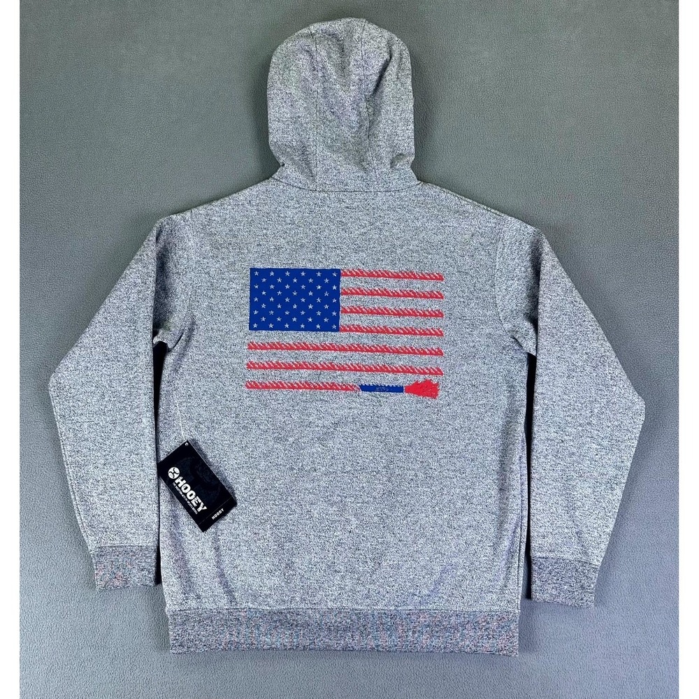 Hooey Hoodie Mens Small Gray Liberty Roper American Flag Patriotic Cowboy New